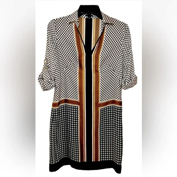 Ann Taylor Dress Brown Black White Geo Pattern Women’s Size XS - Picture 5 of 5